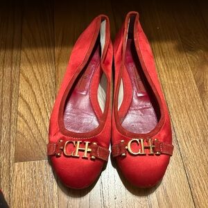 CH Carolina Herrera red satin ballerina flats size 39 worn a couple times